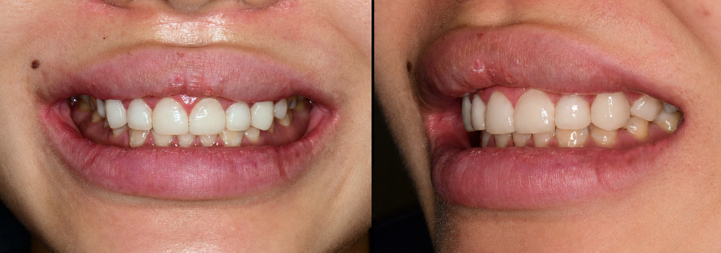 Veneer after front, left side, and right side view image